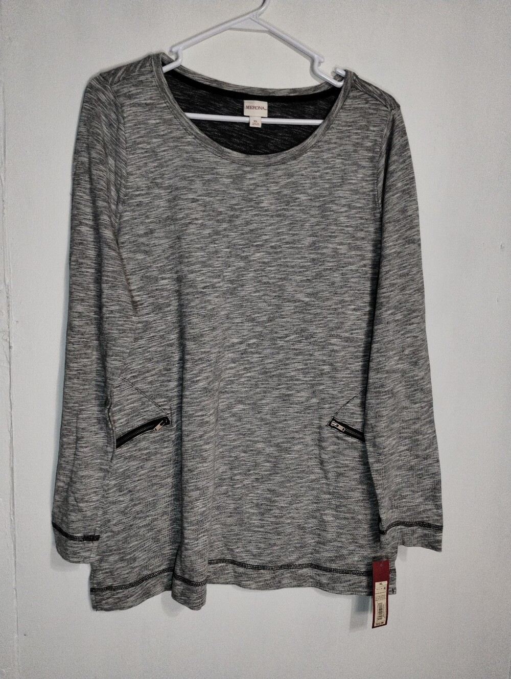 Merona Gray Marled Long Sleeve Tunic with Zip Pockets